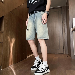 牛仔短裤男美式复古宽松中裤街头百搭五分裤RS230 P36图片