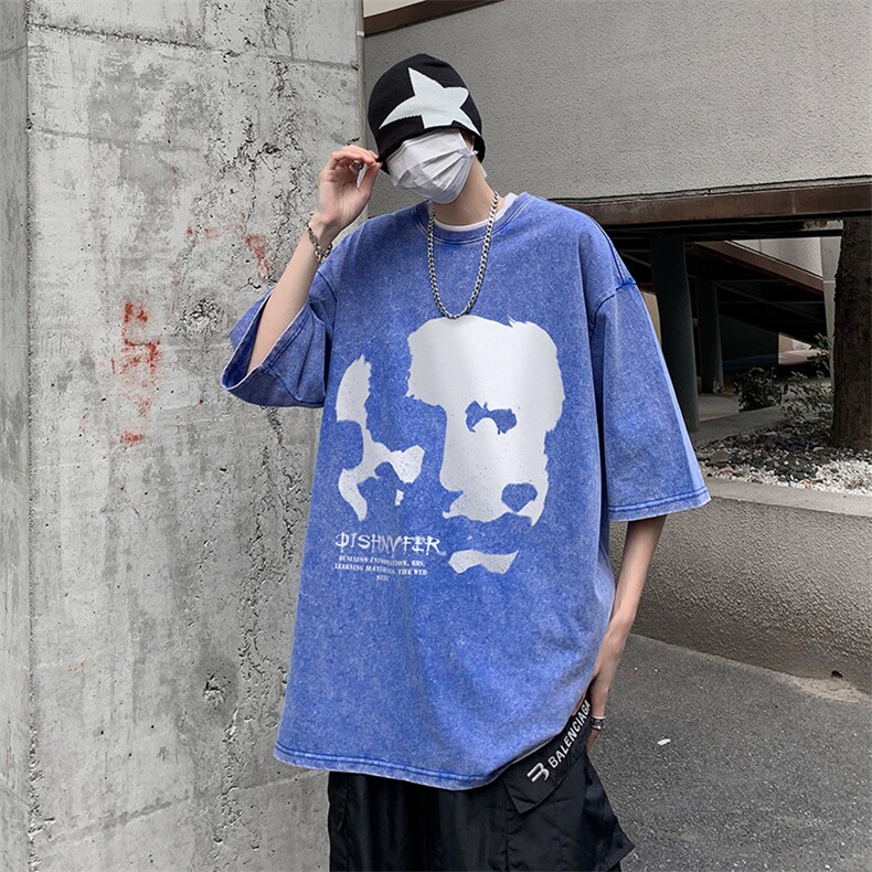 复古水洗做旧美式抽象印花落肩袖高街重磅短袖T恤B239-1070-P38,男装T恤,星座514-2(原B239)