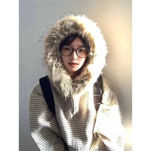网图有货秋冬毛领拼接毛呢针织衫开衫加绒卫衣外套男女A1204-P78