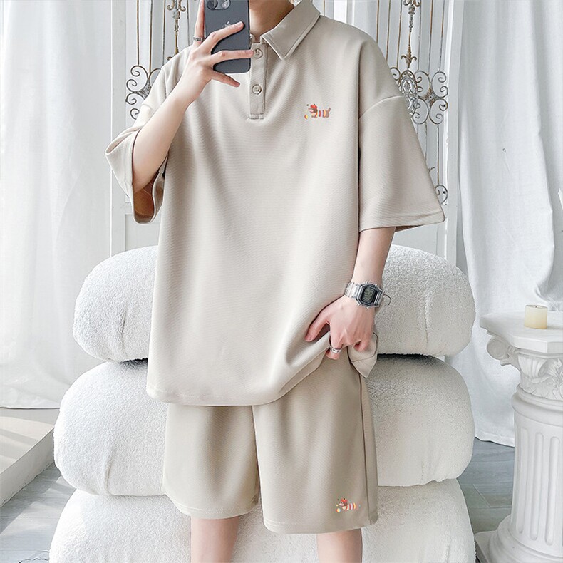 polo衫潮情侣短袖套装T3672上衣特P31控59-DK8633裤子特P26控49图片