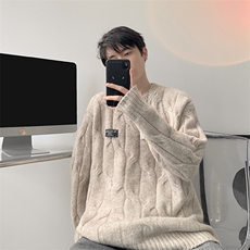 8XL-M圆领毛衣男秋冬慵懒风宽松情侣装麻花针织羊毛衫MY19004P68，男装针织衫/毛衣，电商B312