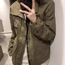 春秋美式复古设计感军绿色工装外套薄款翻领棒球服夹克潮流帅气，男装夹克，星座218-1（原230）
