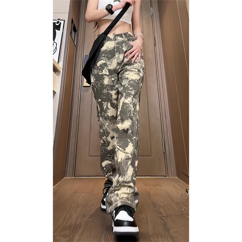 2025春夏美式高街迷彩微喇牛仔裤男街头宽松拼接直筒休闲G970-P55,男装牛仔裤,星座301D-3
