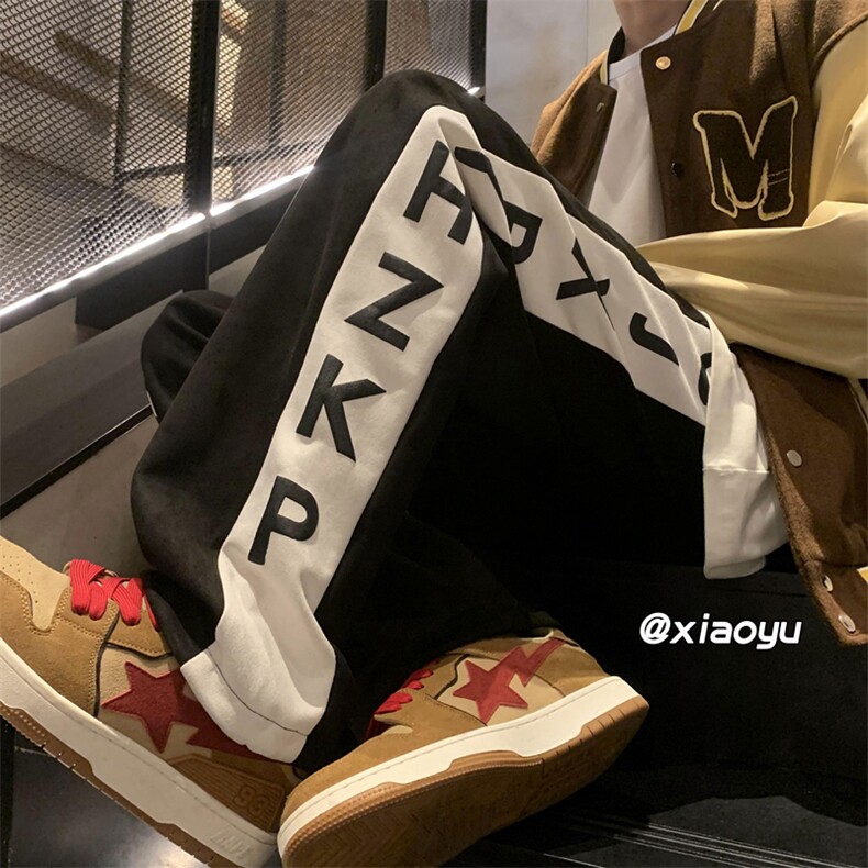 XZ616秋冬季新款麂皮绒发泡字母休闲拖地裤TY420P55控68,男装休闲裤,星座512A（原616）
