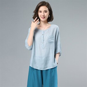 苎麻上衣女高端印花棉麻2025新款夏季女装时尚休闲亚麻阔腿裤图片