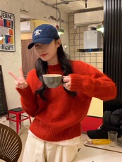 2025年秋季新款纯色针织圆领上衣时尚休闲通勤百搭，女装针织衫/毛衣，恩泰羊绒