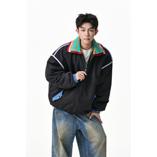 撞色双领棉服潮牌美式学院风情侣外套WT2505-P80-控138，男装棉衣，星座609