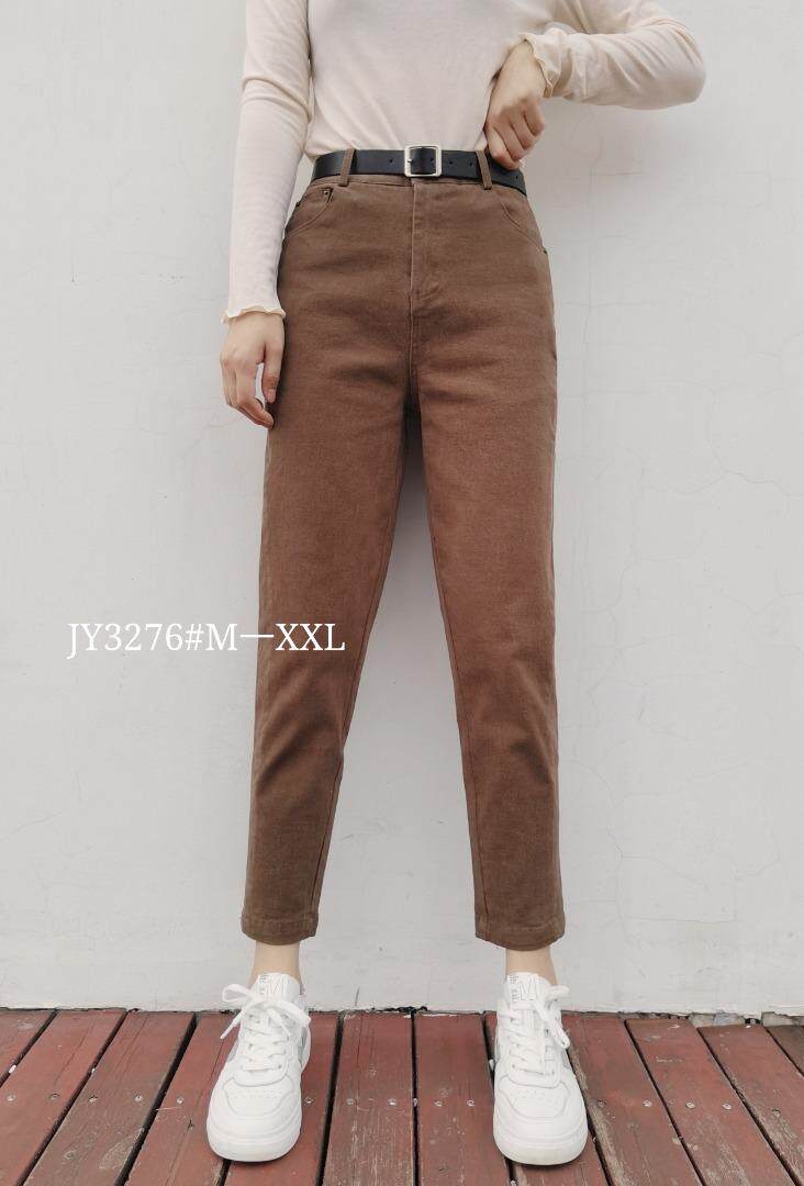 2021秋弹力磨毛牛仔休闲裤手感舒服百搭四色M一XXL，女装休闲裤，简 影