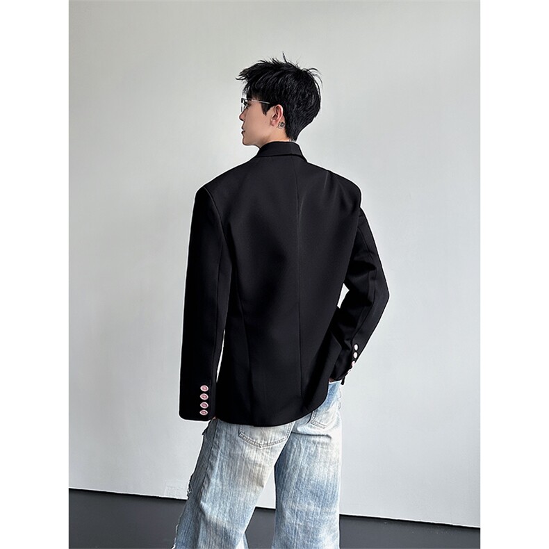 青果领黑色西装外套男解构设计高级痞帅收腰西服XZ26P118,男装西服套装,星座512-1（原513-3）