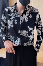 301A-1/H513/P58秋季新款男士长袖印花衬衫男痞帅修身花衬衣，男装衬衫，星座301A-1