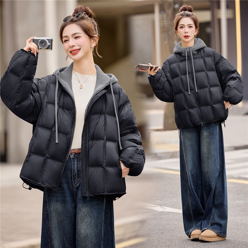 90%白鸭绒2025年冬季圆领宽松羽绒服外套,女装羽绒服,米雪儿