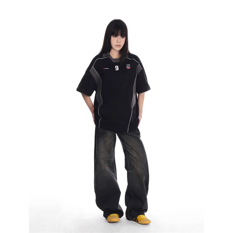 美式痞帅短袖t恤赛车服男ins夏季加肥大码潮牌宽松翻领半袖polo衫,男装Polo衫,星座1210-1