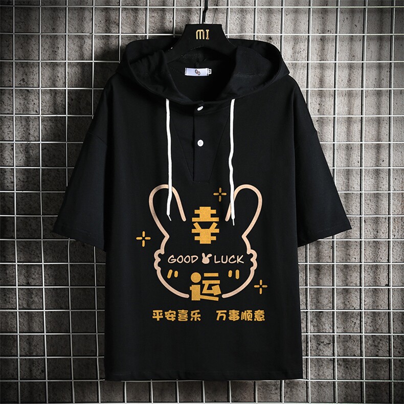 连帽短袖t恤男大码胖子带帽五分袖中袖 网格挂拍 LD54297-P45图片