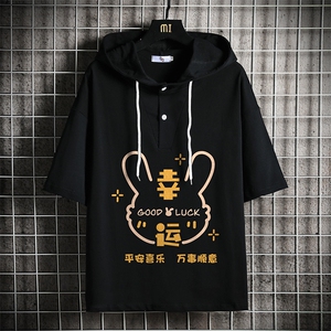 连帽短袖t恤男大码胖子带帽五分袖中袖 网格挂拍 LD54297-P45图片
