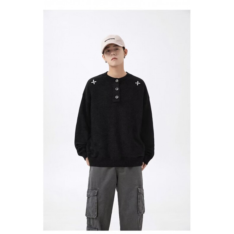 MM470-P60韩系纽扣亨利领高级感长袖保暖针织毛衣,男装针织衫/毛衣,星座617A-2