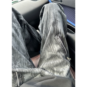 原创多拉链牛仔裤个性泼墨百搭油漆涂层做旧微喇叭裤子GJ384 P55图片