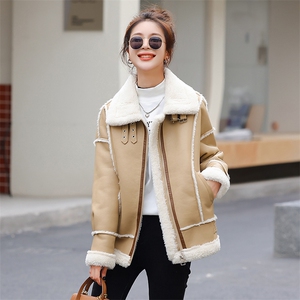 现货主推2024冬季新款山羊绒外套女加厚皮毛一体夹克宽松机车服图片