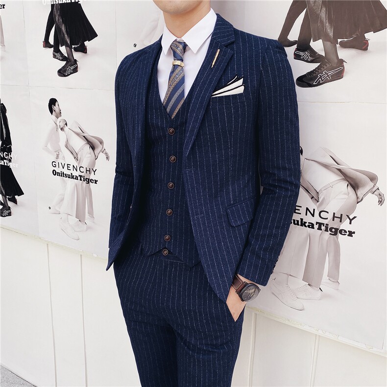 条纹西装男套装三件套西服礼服商务正装 SJT-X30-P285图片