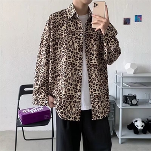 暗黑系豹纹衬衫男韩版潮流设计感上衣潮牌宽松痞帅衬衣CA173-P32图片