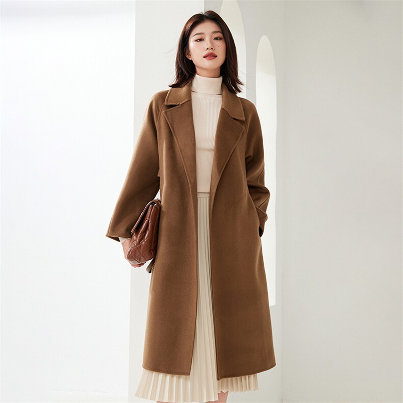 A字型女士大衣2024年秋冬季新款双面呢羊绒大衣，女装双面呢大衣，织美生