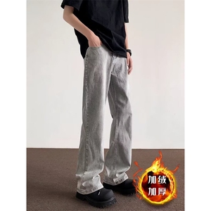 美式灰色直筒加绒男潮牌cIeanfit水洗复古长裤子K7055-1#P45网图图片
