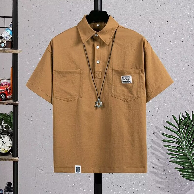 休闲工装衬衫男短袖夏新款polo衫潮牌衬衣半袖T恤上衣PL8506P45,男装T恤,星座1013-5