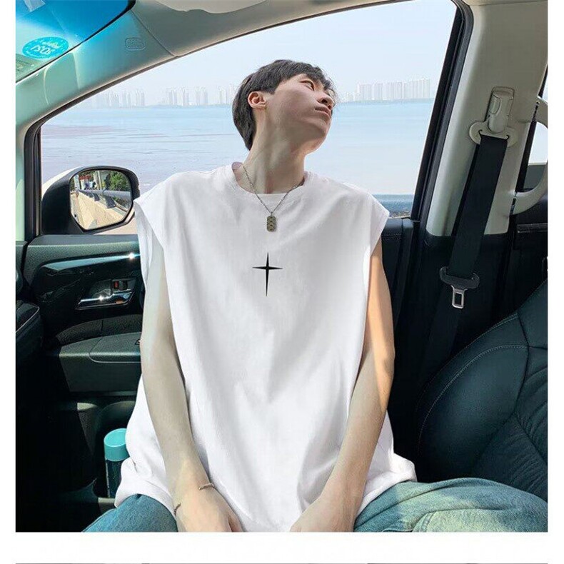 白色纯棉背心男夏季薄款欧美潮牌坎肩无袖t恤少年感运动健身汗衫,男装背心/马甲,电商B245