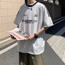 夏季美式高街重磅纯棉三条杠织带撞色男女短袖T恤ZD650-特P30，男装T恤，电商A486-1