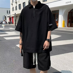 套装男韩版潮流POLO衫痞子帅2023夏季新款ins两件套短裤W5066-P50图片