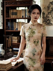 2026年夏季新品时尚气质金丝提花香云纱品质真丝喜庆中长款旗袍裙，女装汉服/婚纱/旗袍/礼服，媚琳依坊