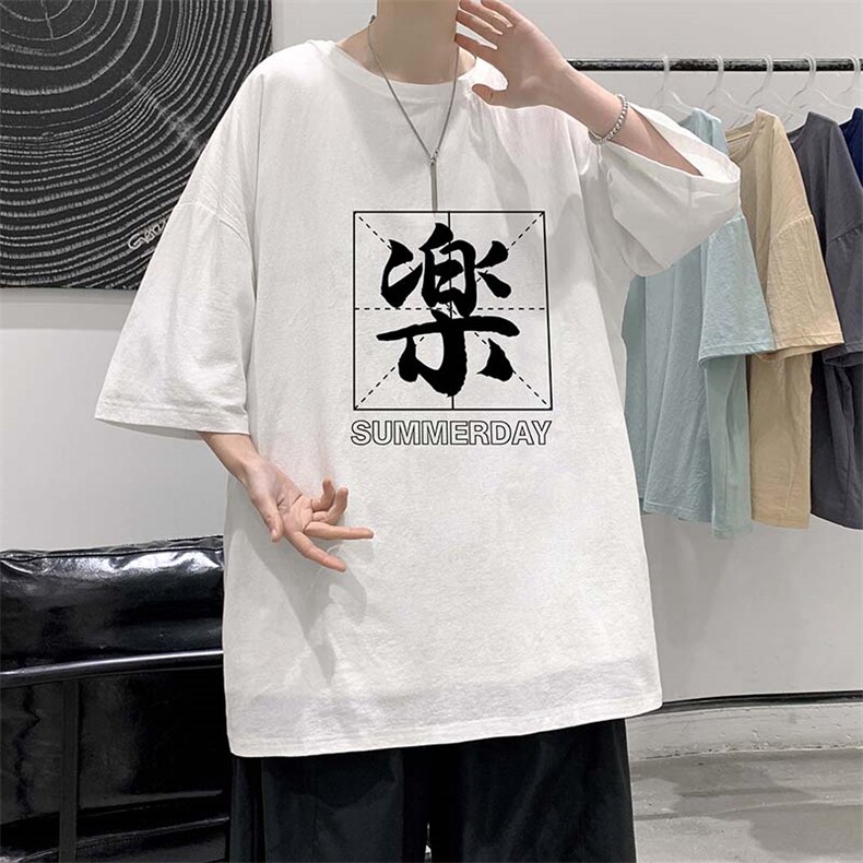 YT26197-P30亚短袖t恤男大码五分袖男宽松七分袖港风模特,男装T恤,电商A040