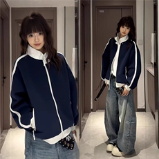 现货藏青色美式立领拉链卫衣男女W09特P45，男装卫衣，星座205-3