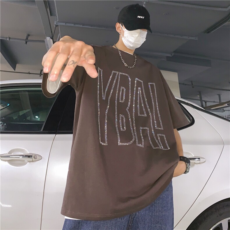 T恤潮流圆领男港风烫钻2026夏季新款短袖时尚B299-X5290-P40-控59,男装T恤,电商A061-1