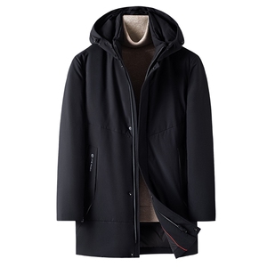 羽绒服男士商务冬季新款休闲连帽可卸中长款保暖外套DD21721-P400,黑白色t恤怎么搭配好看图片