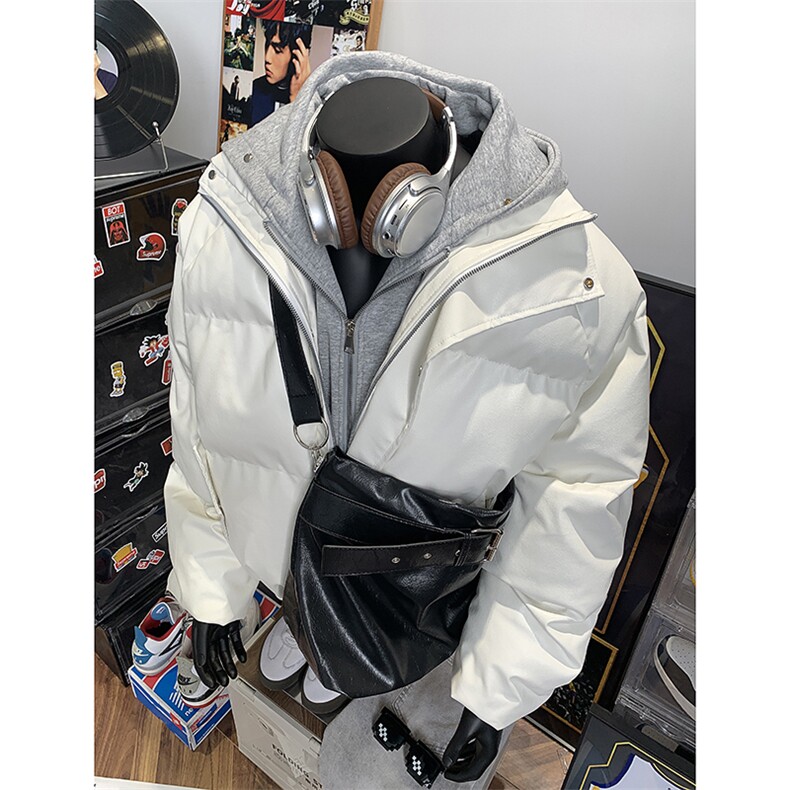405A美式高街个性连帽设计假两件pu皮棉服MY24920-P158控188,男装棉衣,星座405A
