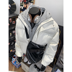 405A  美式高街个性连帽设计假两件pu皮棉服   MY24920-P158控188图片