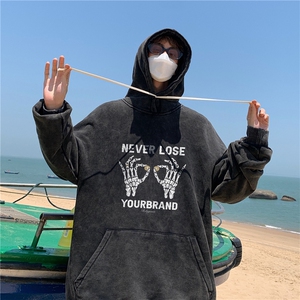 新款秋冬港风宽松连帽套头卫衣X5667-常规P70控88-加绒P80控98图片