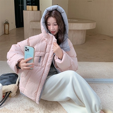 50%白鸭绒粉色撞色拼接连帽羽绒服外套2C317A-8535-P245-K358，女装羽绒服，2C317A