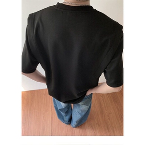 小众设计感垫肩短袖t恤男生夏季穿搭高级感bf圆领美式重磅半截袖图片
