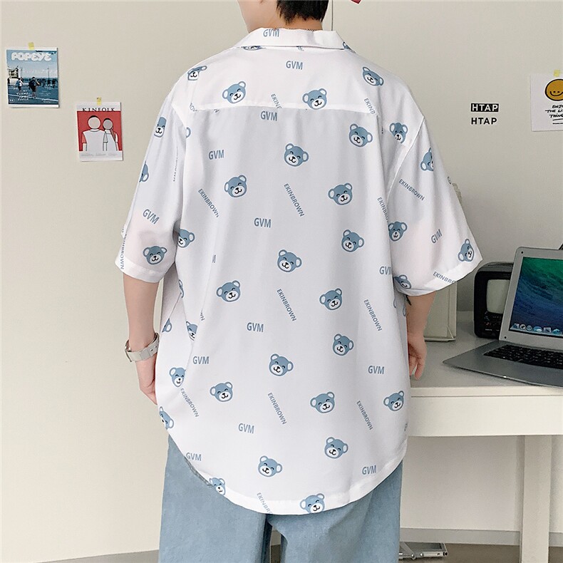 1港风休闲情侣大码短袖衬衫男潮帅气半袖衬衣男寸衫DCS764P40控58,男装衬衫,星座226-2