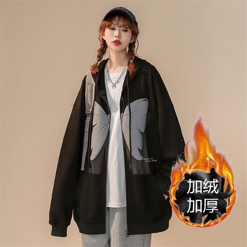连帽卫衣女秋冬季2025新款学生宽松时尚百搭加绒拉链开衫外套上衣,女装短外套,星座911-3