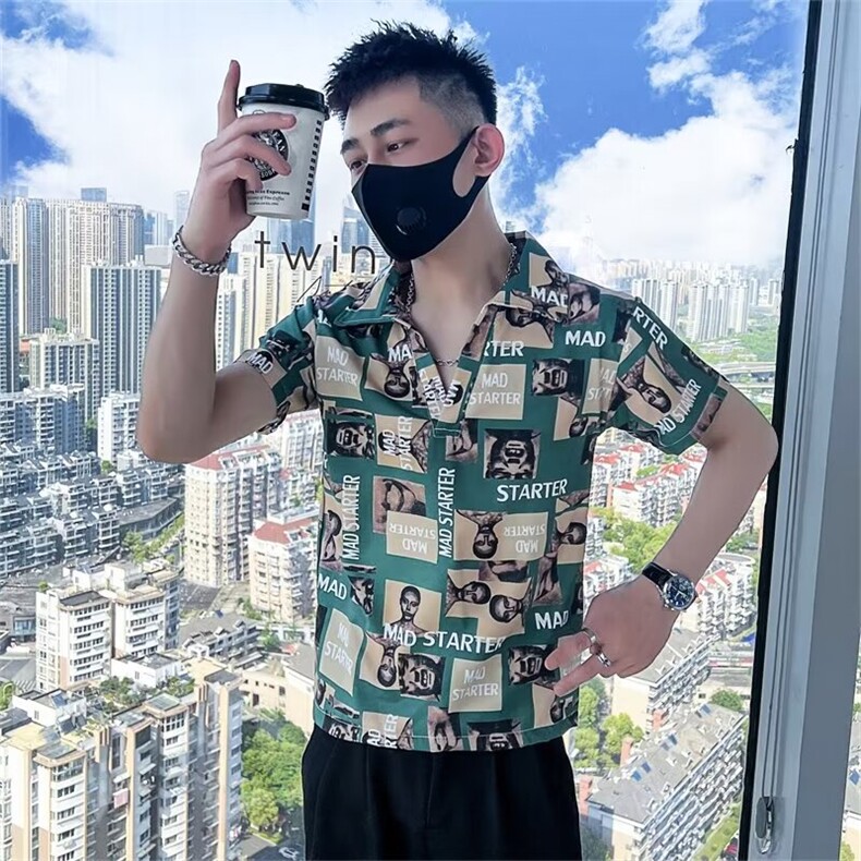 短袖衬衫拼团字母印花上衣修身款式 T137图片