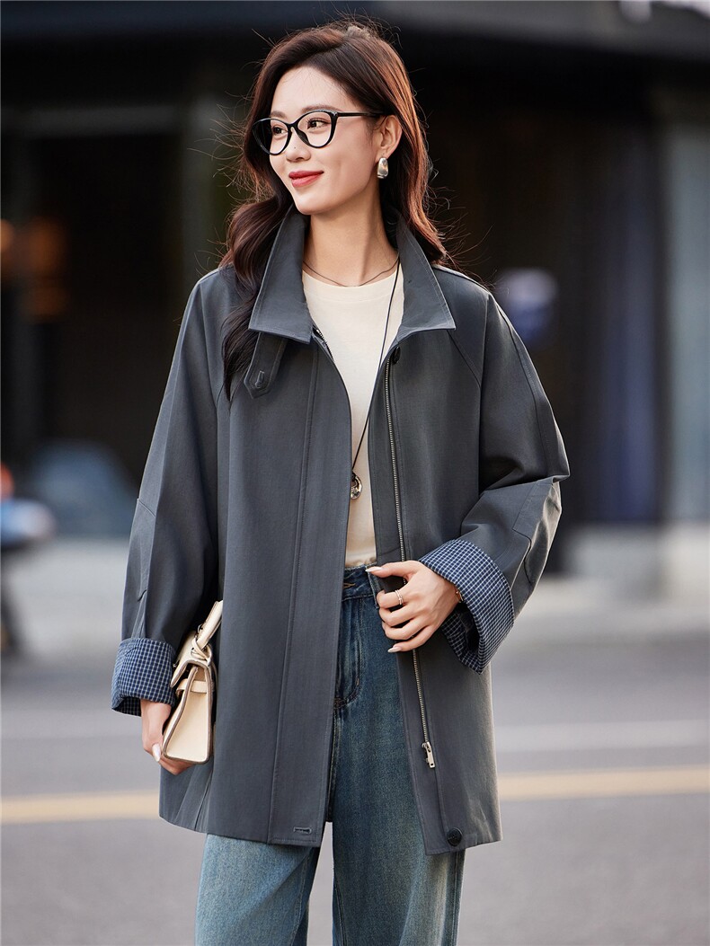 时尚拼接格子风衣外套女2025秋季新款洋气减龄巨好看中长款大衣女,女装风衣,靓衣阁