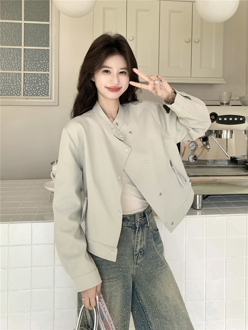 【现货】短款立领夹克外套P145-K238，女装短外套，浙宝128A