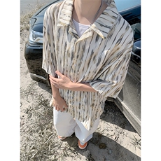 条纹短袖衬衫5X4010-TP4579扎染设计感沙滩宽松休闲上衣男，男装衬衫，电商A102