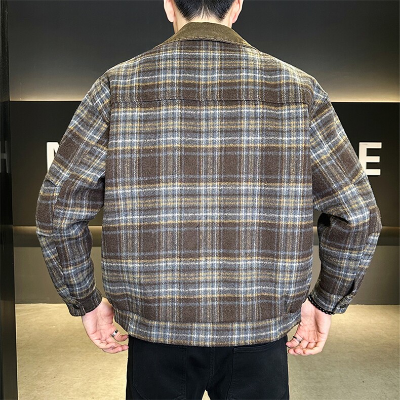 毛呢格子羽绒服男假两件翻领外套保暖上衣标50B317/6535/P225,男装羽绒服,电商B317
