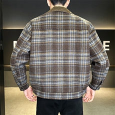 毛呢格子羽绒服男假两件翻领外套保暖上衣标50B317/6535/P225，男装羽绒服，电商B317