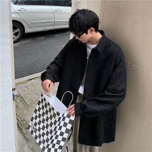 C82-P40 华夫格长袖衬衫男ins港风痞帅衬衣外套男宽松潮流休闲图片