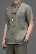 风高品质刺绣唐装男装夏季中老年人棉麻中式汉服爸爸套装，男装休闲套装，钱塘6003（原4033）