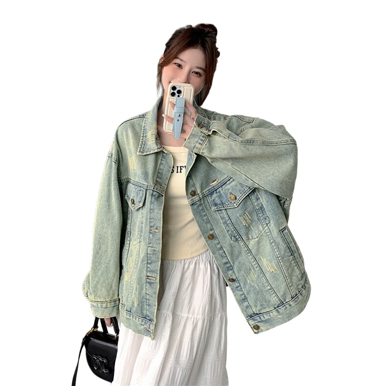 秋款现货复古宽松牛仔外套2C090-1051-P135-K188,女装短外套,2C090